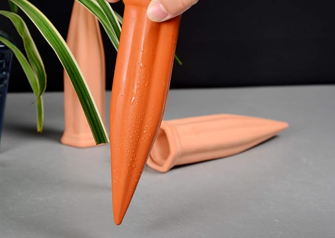 B SEPOR Ceramic Plant Waterer Set of 6 Pack Terracotta Self Watering Spikes,Wine Bottle Plant Watering Devices for Vacation (6Pack)