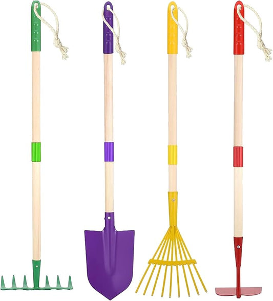 Kids Gardening Tool Set - 4 Piece Garden Tool Set for Parent-Child Outdoor Activities, Children's Fun, Gardening Hand Tools, Shovels, Rakes, Hoes，Best Gift for Boys Girls
