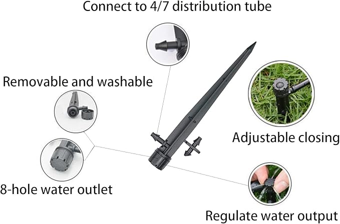 50 Pcs 360 Degree Adjustable Wate Flow Irrigation Drippers on Stake Emitters