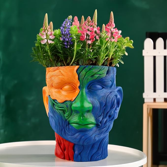 TOZLU Picasso Brutalist Abstract Beauty Face Flower Pot Ornaments Abstract Face Flower Pots Abstract Head Planter Pots Container Colorful Face Art Abstract Resin Flower Pot (Face Art Flowerpot)