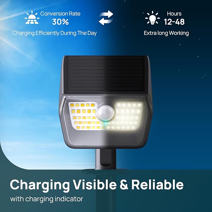 Linkind Solar Lights Outdoor Waterproof IP67, 3000K/6500K Solar Motion Sensor Lights with 6 Modes, 60 LEDs Solar Powered Spot Lights Outside Landscape Lighting for Garden Yard Pathway, 6 Pack