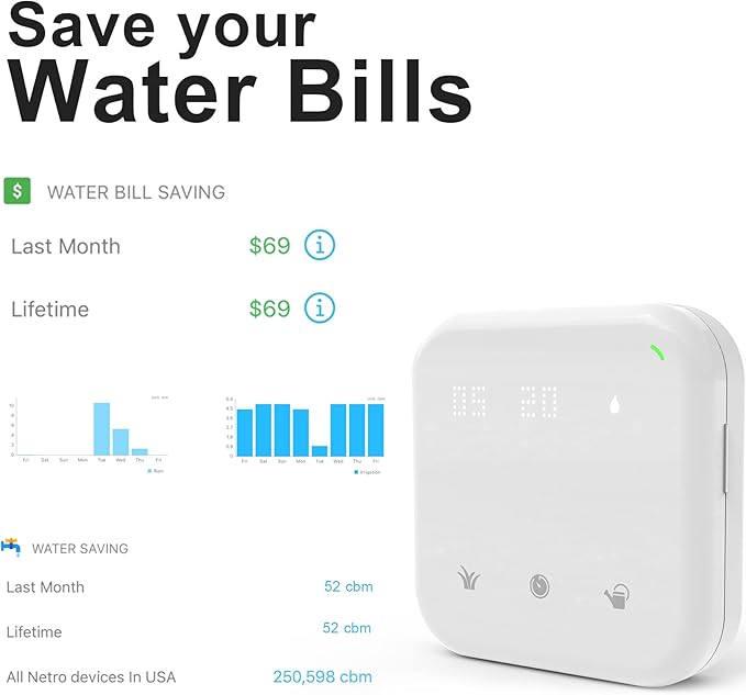 Netro Spark Smart Sprinkler Controller, WiFi, Weather Aware, Remote Access, Compatible with Alexa (8 Zone)