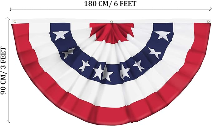 USA Pleated Fan Flag American US Bunting Flag Patriotic Half Fan Banner Flag with Canvas Header and Brass Grommets for 4th of July Memorial Day Indoor Outdoor Decoration (3, 3x6 Feet)