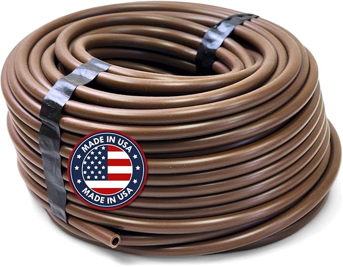 100' ft USA Made Premium 1/4-Inch Drip Irrigation Poly Supply Tubing, for Irrigation Drippers, Drip Emitters, and Drip Systems - Polyethylene (Works with Raindrip, Rainbird & More) (Brown 100')
