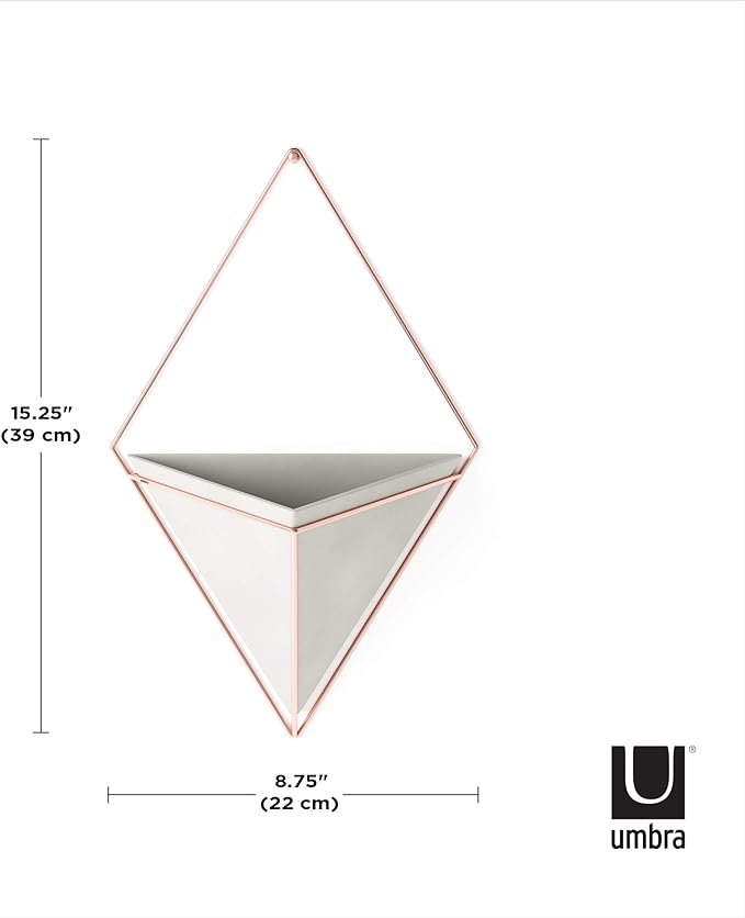 Umbra Trigg Hanging Planter Vase & Geometric Wall Decor Containers-for Succulents, Air, Mini Cactus, Faux Plants and More, Large, Concrete/Copper (Pack of 4)