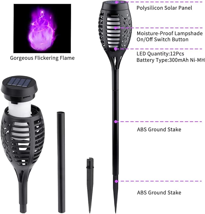 8Pack Halloween Decorations Outdoor, Halloween Solar Lights with Purple Flame for Halloween Decor, Waterproof Halloween Lights Outdoor, Solar Pathway Lights for Lawn Outside Halloween Yard Decorations
