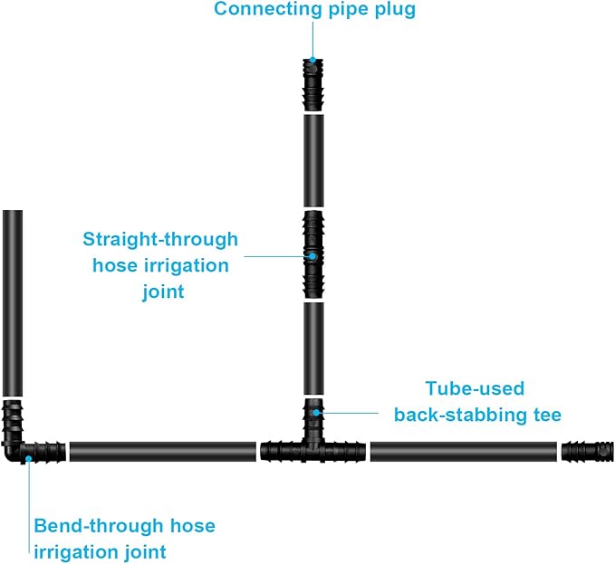 Maitys 8 Pieces Drip Irrigation Barbed Tee Fittings 1/2 Inch Universal Barbed Tee Fittings Connectors Drip Plastic Soaker Hose Connectors Hose End Stop, Black(Mixed)