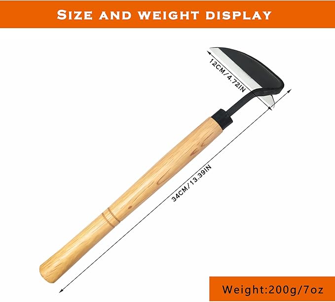 SHANFEEK Grass Sickle Japanese Weeding Hoe Garden Hand Tool Weeding Tools for Garden High-Strength Steel with Solid Wood Handle(Yellow)
