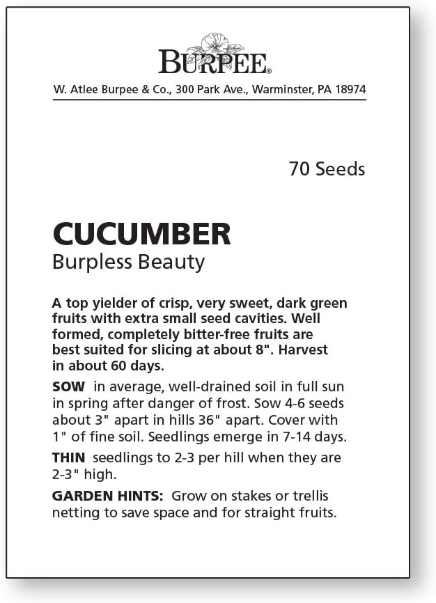 Burpee 'Burpless Beauty' Slicing Cucumber Seeds, 70 Non-GMO seeds, Burpee Exclusive