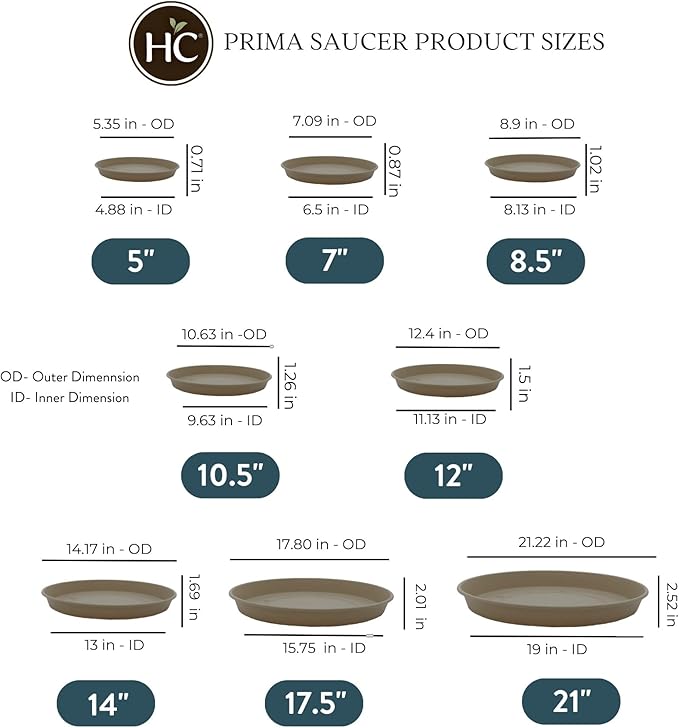 The HC Companies 17.5 Inch Round Prima Plastic Plant Saucer - Indoor Outdoor Plant Trays for Pots - 17.8 Inchx17.8 Inchx2.01 Inch in Sandstone