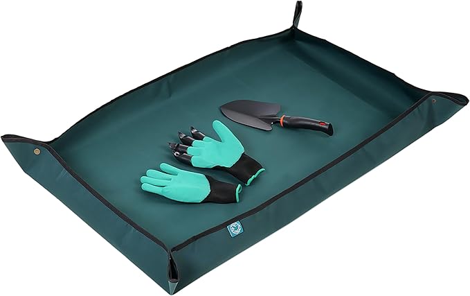 KONMAY Foldable Thicken Repotting Mat Tool Set - 30''X44'' Waterproof Potting Tray, Shovel and Garden Glove for Indoor and Outdoor Transplanting and Soil Mess Control