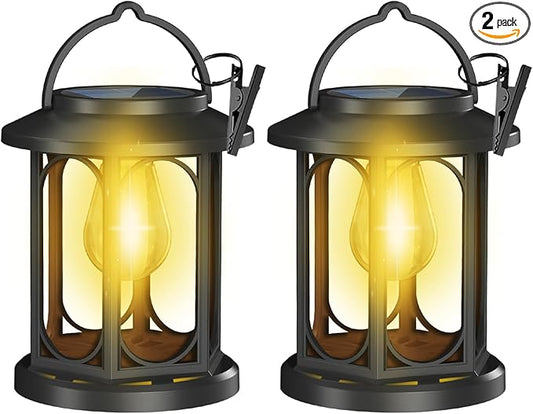 Solar Lanterns Outdoor Waterproof,Hanging Solar Lights for Outside with Built-in Bulb,Outdoor Lantern Decor for Porch,Patio,Garden,Suitable for Daily Lighting or Festive Decoration,2 Pack
