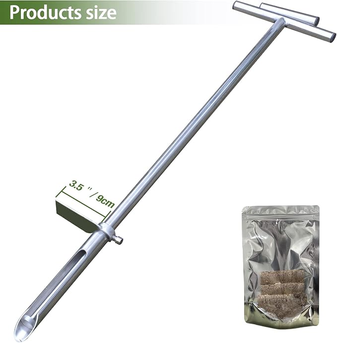 Soil Probe 40 Inch with 2 Bags, Soil Sample Probe with Ejector for Lawn House Plants, T-Handle Soil Sampler Probe Rod with Pedal, Stainless Steel Soil Test Kits Tool for Soil Sampling