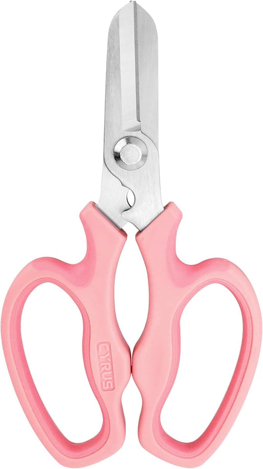 CYRUS Garden Shears Pruner Secateurs 7.5" Pruning Scissors with Integrated Stab Remover Flower Sharp Gardening hand tools Florist Bonsai Cutters Rose Snips Pink