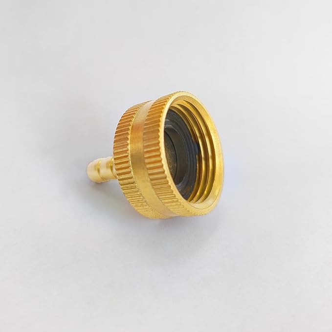 1/4" Barb x 3/4" Female GHT Thread Solid Brass Water Hose End Repair Connector, Includes Stainless Steel Clamps and gaskets（Pack of 2）