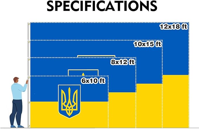 Ukraine Trident Extra Large Flag 8x12FT Giant Ukrainian Coat of Arms National Polyester Banner With 3 Grommets Fade Resistant Vivid Color For Patriotic Festival Events Party Decoration