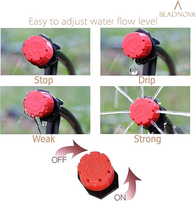 BEADNOVA Drip Emitter 150 Pcs 360 Degree Drip Line Emitter Adjustable Dripper Emitters for Drip Line 1/4 Inch Irrigation Tube Watering System Gardening (Red)