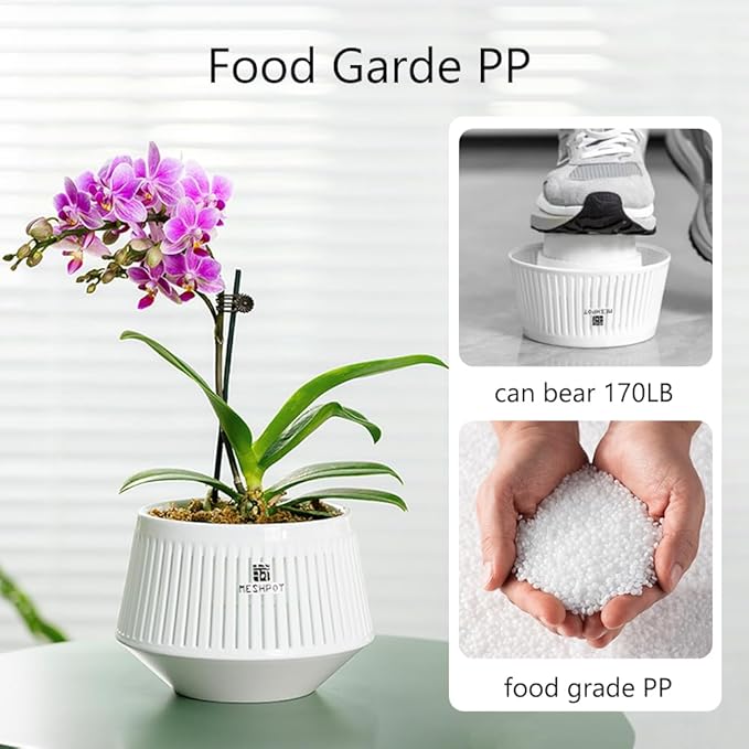 5 inch Orchid Pots with Holes for Repotting,Set of 2,Decorative Orchid Planter with Air-Pruning and Good Air Circulation,Plastic White Orchid Container with Saucers