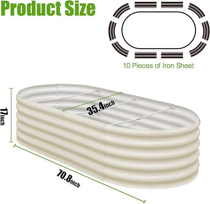 SnugNiture Galvanized Raised Garden Bed, 6x3x1.5ft Oval Metal Planter Box for Planting Outdoor Plants Vegetables