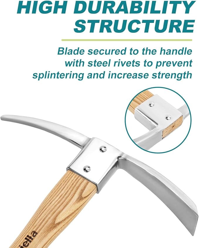 Pick Mattock Hoe Garden Pick Axe Planting Hoe Tool 15inch with Hardwood Handle for Digging Loosening Trenching Tilling Leveling Cutting Gardening Landscaping Farming Camping Outdoor Hand Cultivator