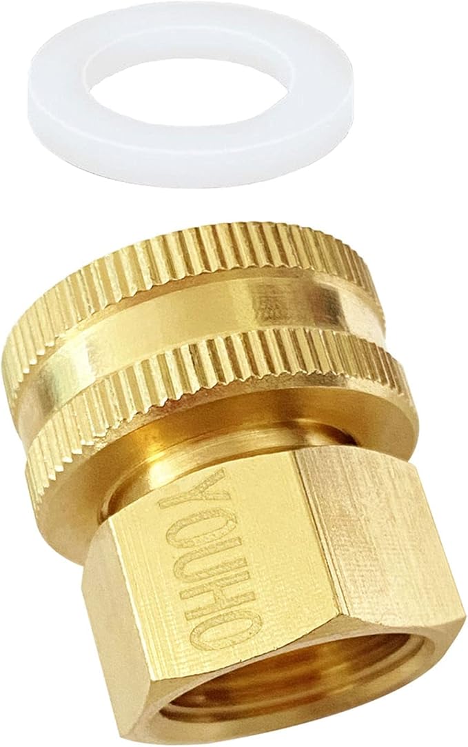 YOUHO Garden Hose Adapter Double Female Brass Swivel Thread Size 1/2" NPT (F) to 3/4" NH (F) Garden Pipe Joint Extension Repair Fitting（1 Pack）