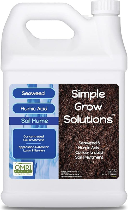Organic Super Seaweed Humic Acid Blend- Liquid Sea Kelp for Grass and Plants - Soil Hume - Simple Grow Solutions- Natural Lawn & Garden Concentrated Treatment- Use with Fertilizer Program (128 Ounce)