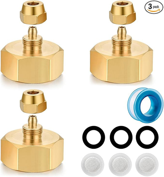Garden Hose Drip irrigation Adapter,Brass 3/4"GHT Female Thread to 1/4 Water Hose drip irrigation fittings hose adapter (3 Set)