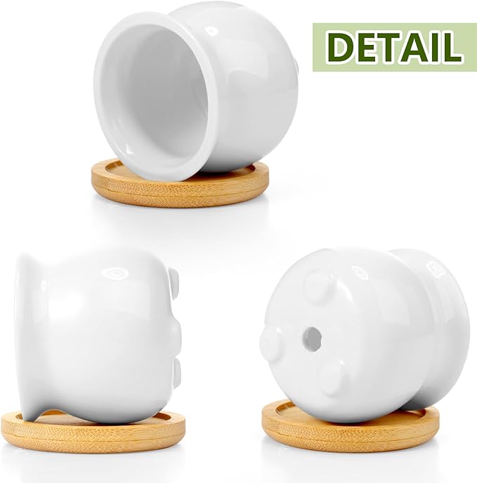 Remerry 12 Pcs Small Ceramic Pots 2.5 Inch Mini Succulent Pots Valentine's Day Gifts DIY Figurines Paint Craft Kit Unpainted Ceramic Bisque with Drainage Hole Ready to Paint for Classroom(Cute)