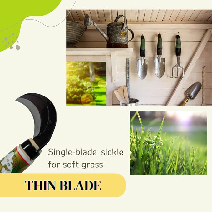 Japanese Weeding Sickle (Thin Blade) High Grade Steel Blade (Blue Steel No.2) Hand Tool for Gardening, Weeding and Farming, Light Weight, Blade Length 7.09inch