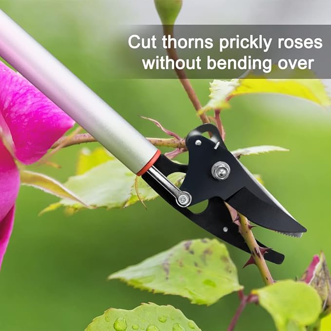32-Inch Cut and Hold Pruners, Long-Reach Tree Pruner with Rotating Cutter Head, Long Pruning Shears for Garden, Fruit Picking, Branches Trimming