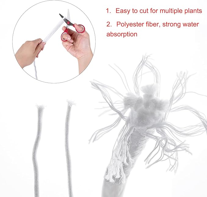 ORIMERC 100 feet 1/4 inch Self Watering Rope Capillary Wick Automatic Waterer for Potted Plant Vacation Holiday Flower Sitter Hydroponic Passive Wicking Cord String Indoor Outdoor Garden System Device