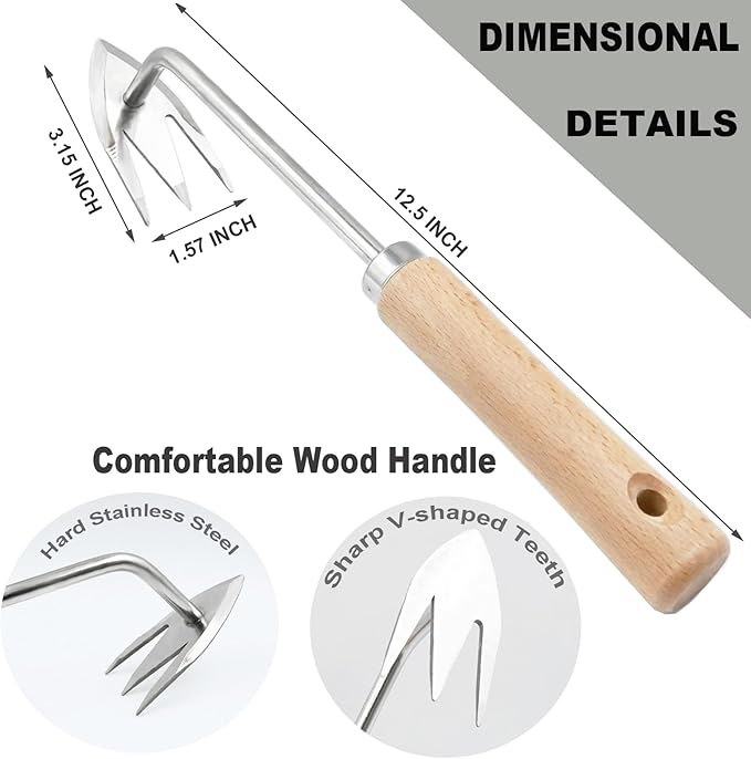 Gardening Weed Puller Tool,V-Shaped Hand Weeding Pulling Tool,Weed Removal Tool,Wood Handle Weeder Tool for Garden,Uprooting Weed Remover Tools (12.6 inch)