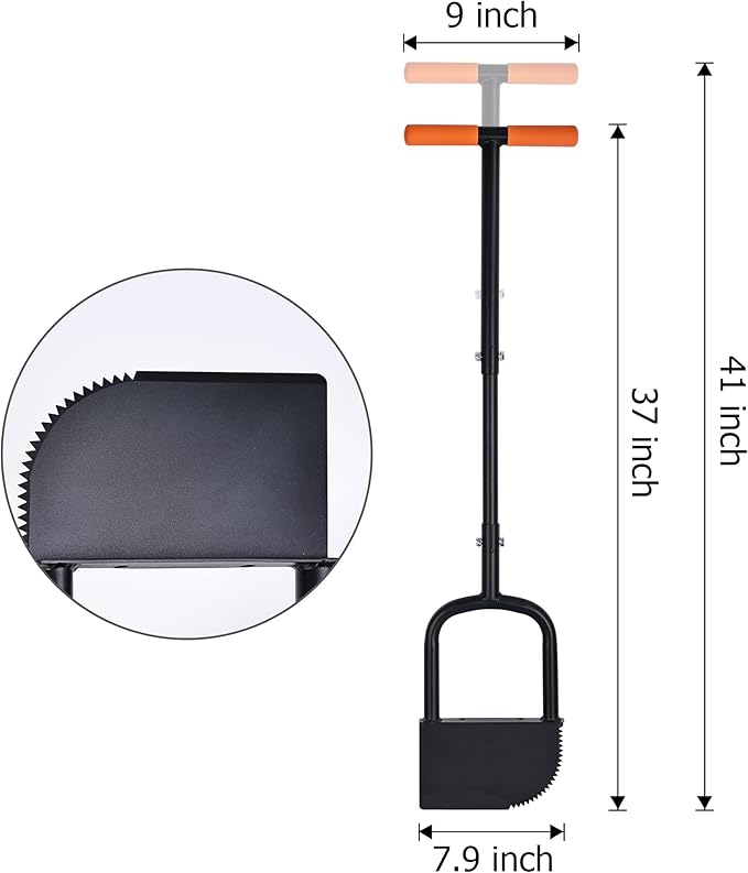Height Adjustable Garden Edger Tool, Hand Steel Edger, Half Moon Lawn Edger, Saw-Tooth with Very Sharp Blade Manual Edger