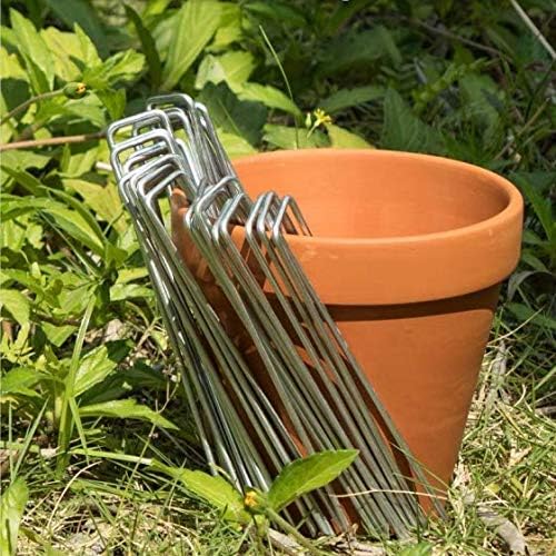 MySit 6" Galvanized Landscape Staples Garden Stakes Pins 200 Pack, Heavy-Duty 11 Gauge Garden Staples Anti-Rust Fence Stakes for Anchoring Weed Barrier Fabric Irrigation Tubing Soaker Hose