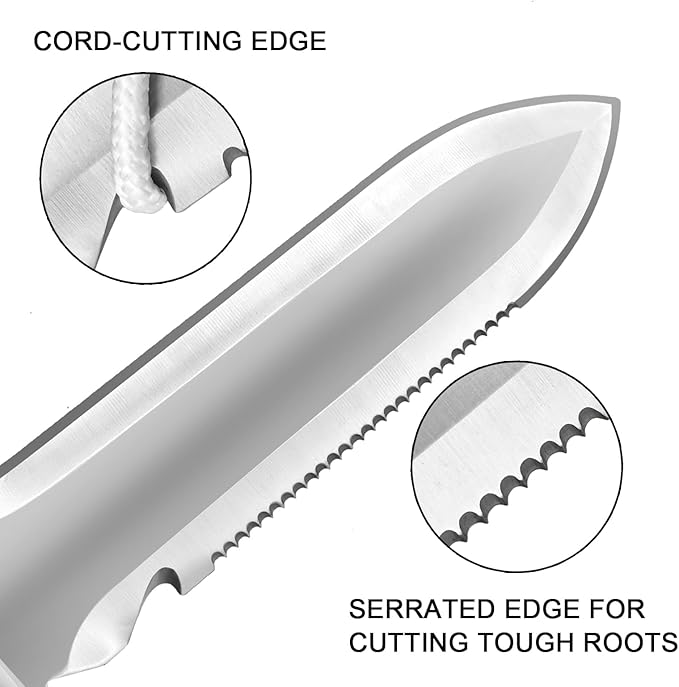 Professional Hori Hori Garden Knife, 7" Stainless Steel Blade with Protective Coating Full-Tang Wood Handle with Oxford Sheath for Weeding, Digging, Cutting and Planting