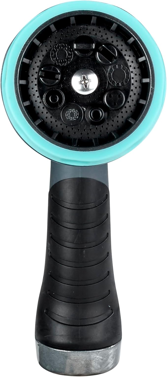 Garden Hose Nozzle 9 Pattern Metal Water Sprayer 500002 with Thumb Control and Comfort Grip by New England Garden Tools for Cleaning, Watering Plants & Yards, Washing Cars & Pets