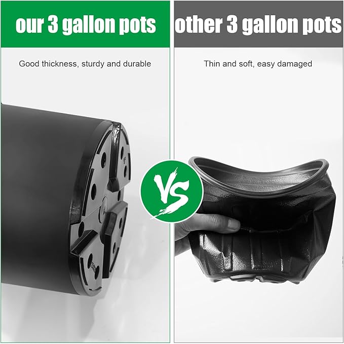 3 Gallon Nursery Pots, 10 Inch Thickened Plant Pots with Drainage Holes, Plastic Round Planter for Outdoor Indoor Plants (12-Pack, Black)