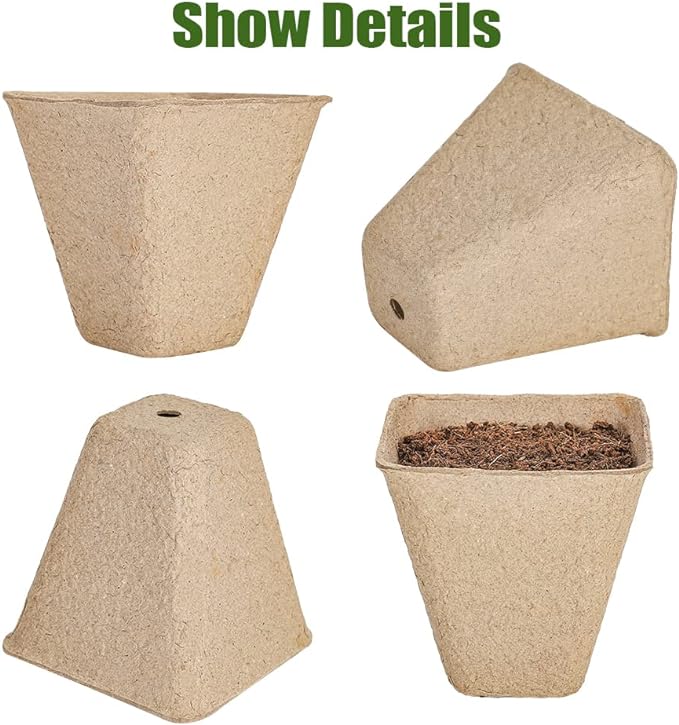 126 Packs Square Peat Pots, 3.15 Inch Seed Starting Pots with Drainage Holes Square Nursery Pot,Biodegradable Eco-Friendly Round Plant Seed Starter Peat Pots Germination Seedling Trays