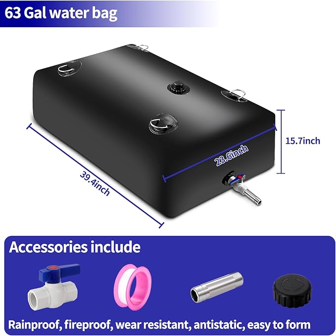 Large Capacity Water Storage Bladder Containers, Bladder Tank for Drought Resistance, Fire Prevention, Emergency Water, Agricultural Irrigation Outdoor(240L/63Gal,Black)