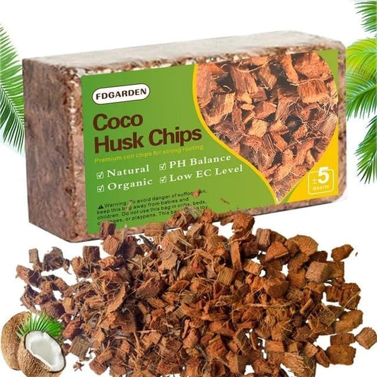 Coco Husk Chips Coconut Substrate for Garden Potting Soil Coconut Brick for Indoor Outdoor Flowers Plants Compressed Low EC Coco Husk Mulch for Garden Coconut Substrate for Reptiles