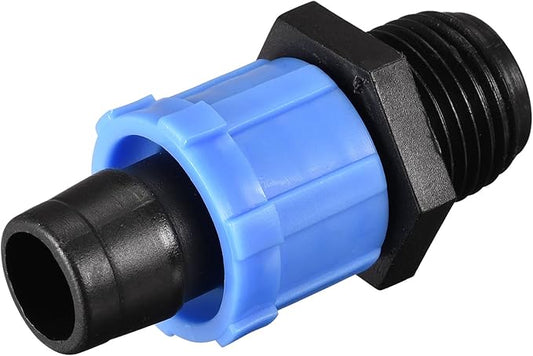 MECCANIXITY Drip Irrigation Tubing Coupling G1/2 Male Thread 16mm Barbed Locking Fitting for 16mm Drip Tape Tubing Sprinkler System Blue Pack of 10