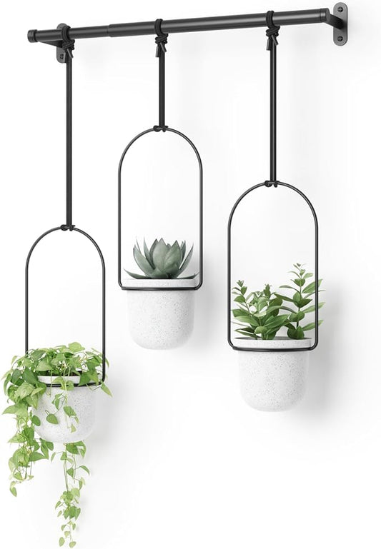 Umbra Triflora Hanging Planter for Window, Indoor Herb Garden, Set of 3, White/Black