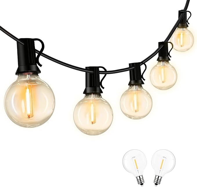 50FT LED Globe String Lights,Waterproof Hanging String Light with 25 Warm White Shatterproof G40 Bulbs(2 Spare), for Indoor/Outdoor Commercial Decor (50FT)