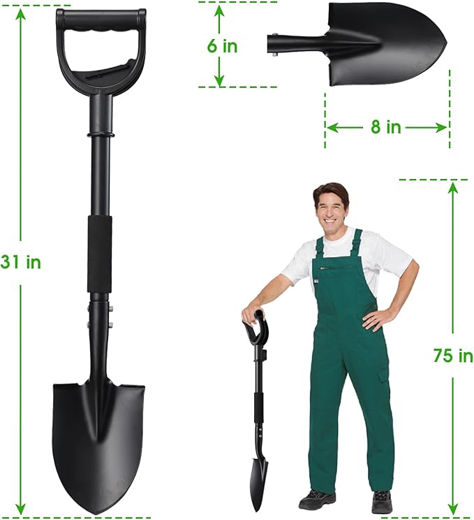 Shovel, Small Shovels for Digging Gardening, 31” Garden Shovel for Camping, Off Road, Heavy Duty Spade Shovel with Round Point Blade, D-Handle, Comfort Grip, Metal Shovel Rust-Proof, Lightweight