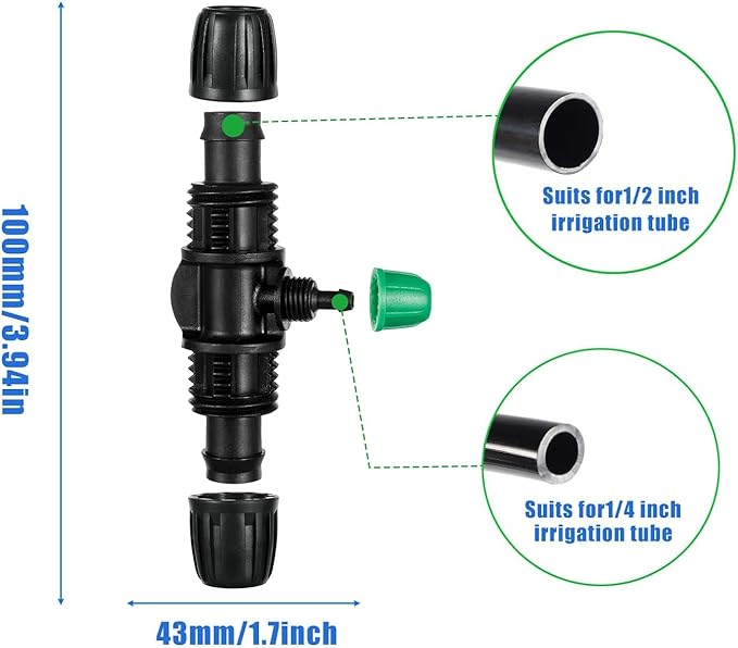 12 Pcs Lock Barbed Tee 1/2 inch Tubing to 1/4 Inch Tubing ANTI-LEAK Irrigation Fittings for (1/2'' ID x 0.60''-0.63'' OD) Locked Barbed Tee Connectors(12Pcs Lock Barbed Tee Three Way)