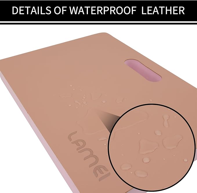Thick Garden Kneeling Pad, with Waterproof Leather Surface, Non-Slip High Density POE, High Resilience, Lightweight, Double-Sided Use Cushion for Gardening, Yoga, Housework (Pink)