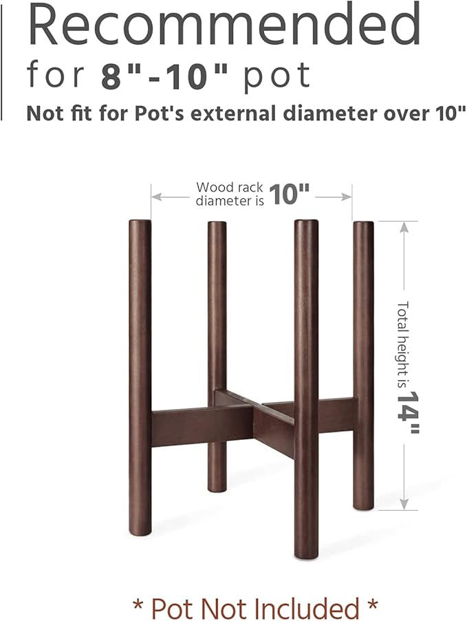 Mkono Plant Stand Mid Century Wood Flower Pot Holder (Plant Pot NOT Included) Modern Potted Stand Indoor Display Rack Rustic Decor, Up to 10 Inch Planter, Dark Brown