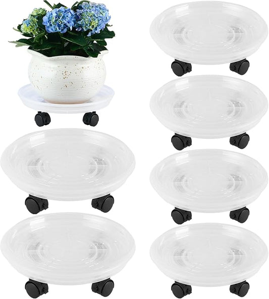 6 Packs Plant Caddy with Wheels 11.8" Plastic Rolling Plant Stands Heavy-Duty Plant Dolly with Casters Indoor Outdoor Wheeled Plant Roller Base Large Planter Saucers Plant Mover