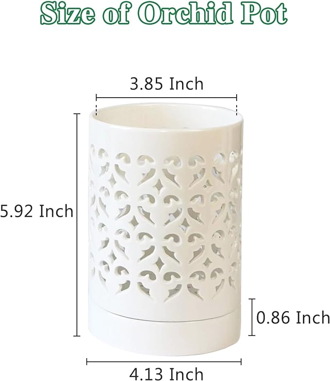 Orchid Pots with Holes,4 Inch Ceramic Orchid Pot for Repotting, Flower Planter Pot Indoor Outdoor, Breathable Slotted Orchids Planter White