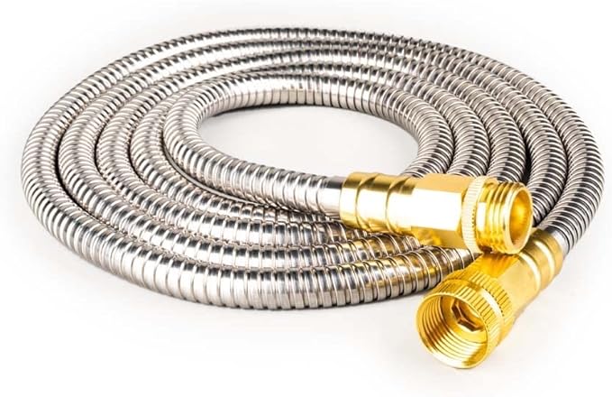Stainless Steel Garden Hose: Durable Quality Metal with High-pressure Water Output for Gardeners（15FT）